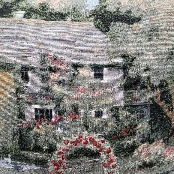 Needlepoint Peaceful Cottage Spring scenery Decorative Pillow square - Picture 10 of 12